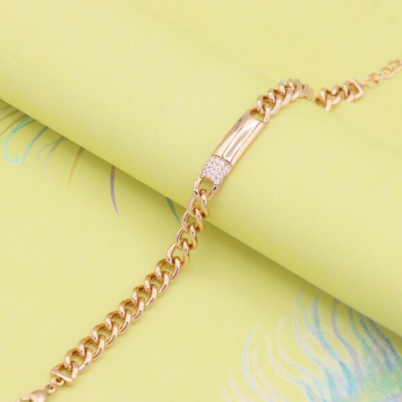 "Elegant Rose Gold Bracelet with Polished Bar & CZ Accent, XPBL0946 - Picture 4 of 12